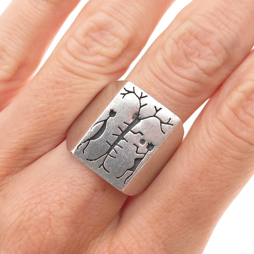 925 Sterling Silver Vintage Mexico Adam & Eve Garden of Eden Ring Size 10